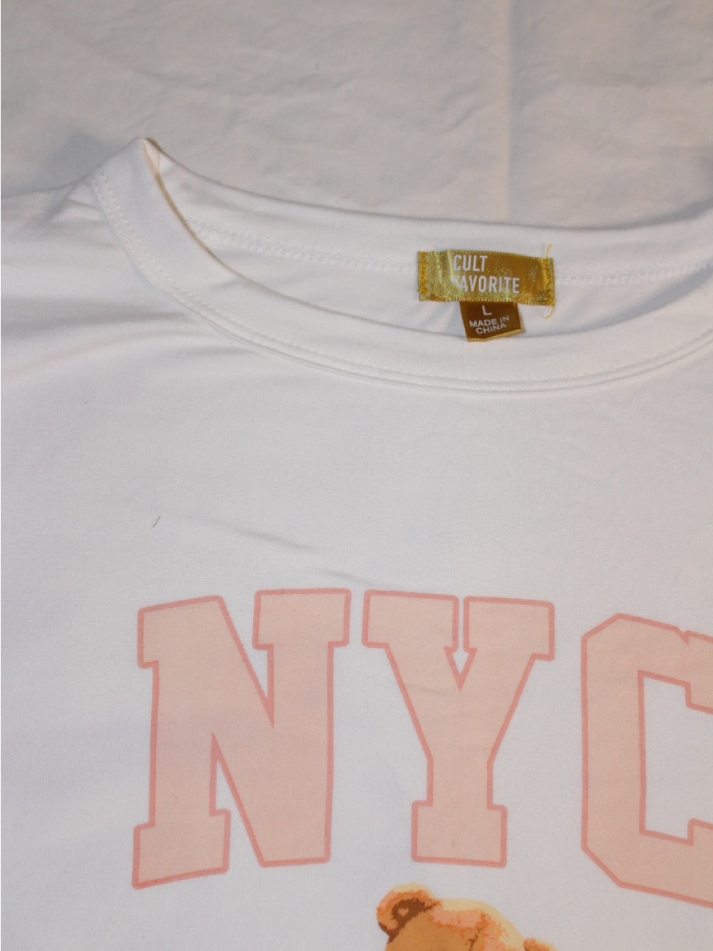 Kids White Tee with Pink NYC and Teddy Graphic